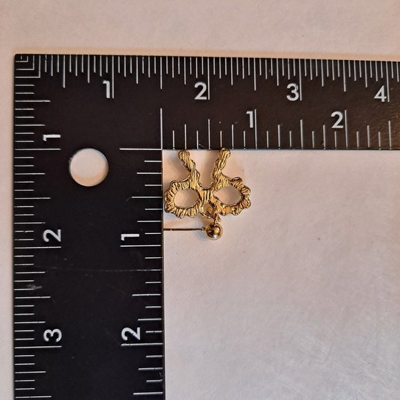 Pearl Bow Earrings Gold Tone Dangle Drop - Picture 4 of 7